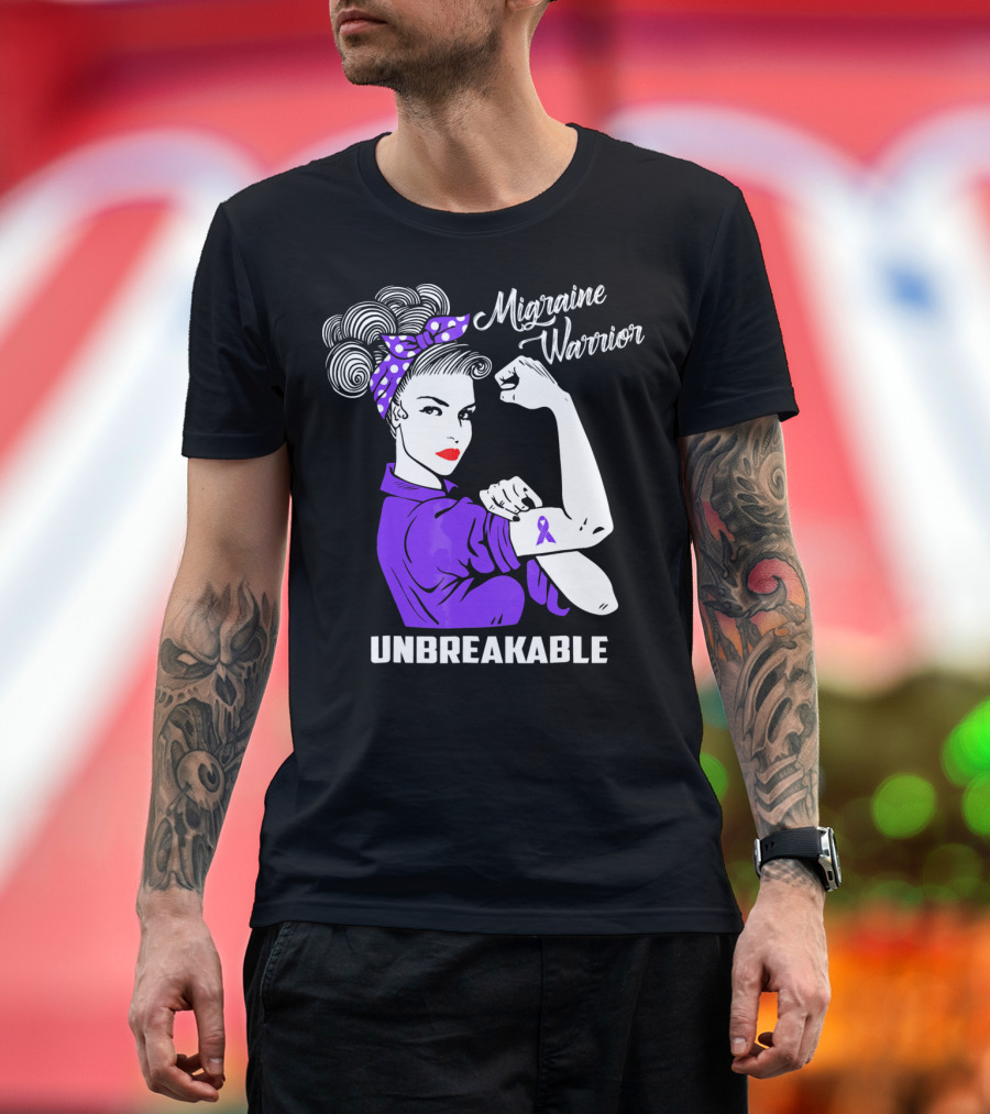 Migraine Warrior Unbreakable Awareness Strength Retro Rosie the Riveter T-Shirt