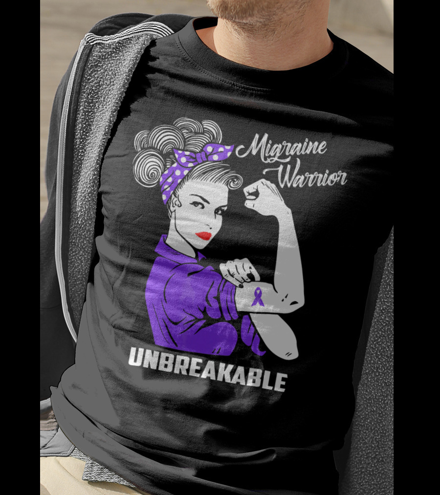 Migraine Warrior Unbreakable Awareness Strength Retro Rosie The Riveter T-Shirt
