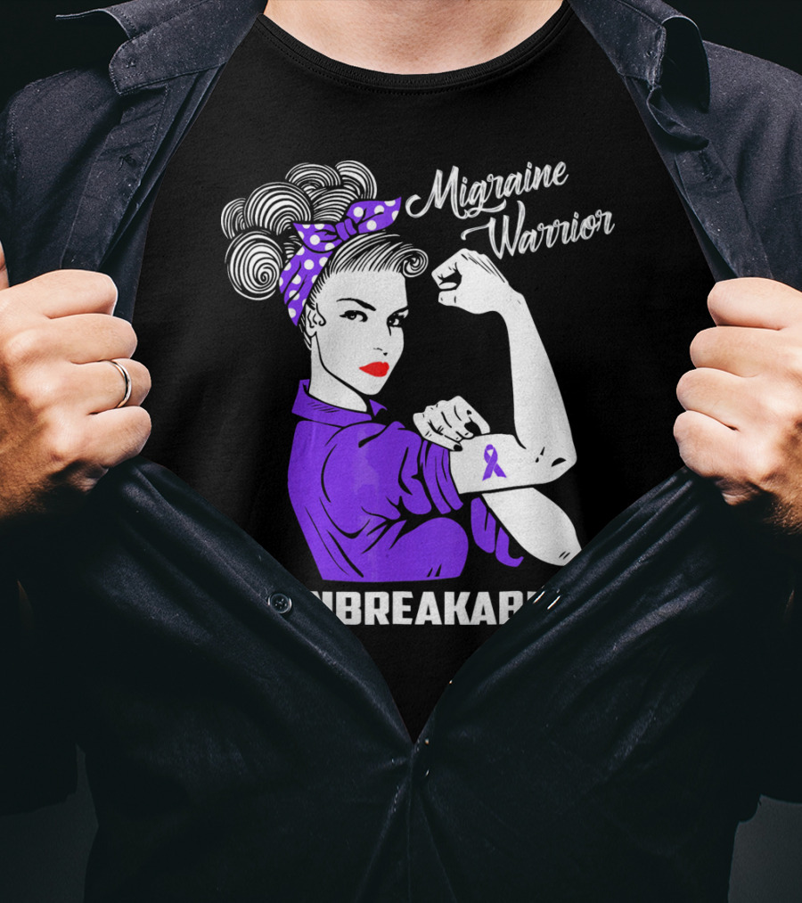 Migraine Warrior Unbreakable Awareness Strength Retro Rosie The Riveter T-Shirt