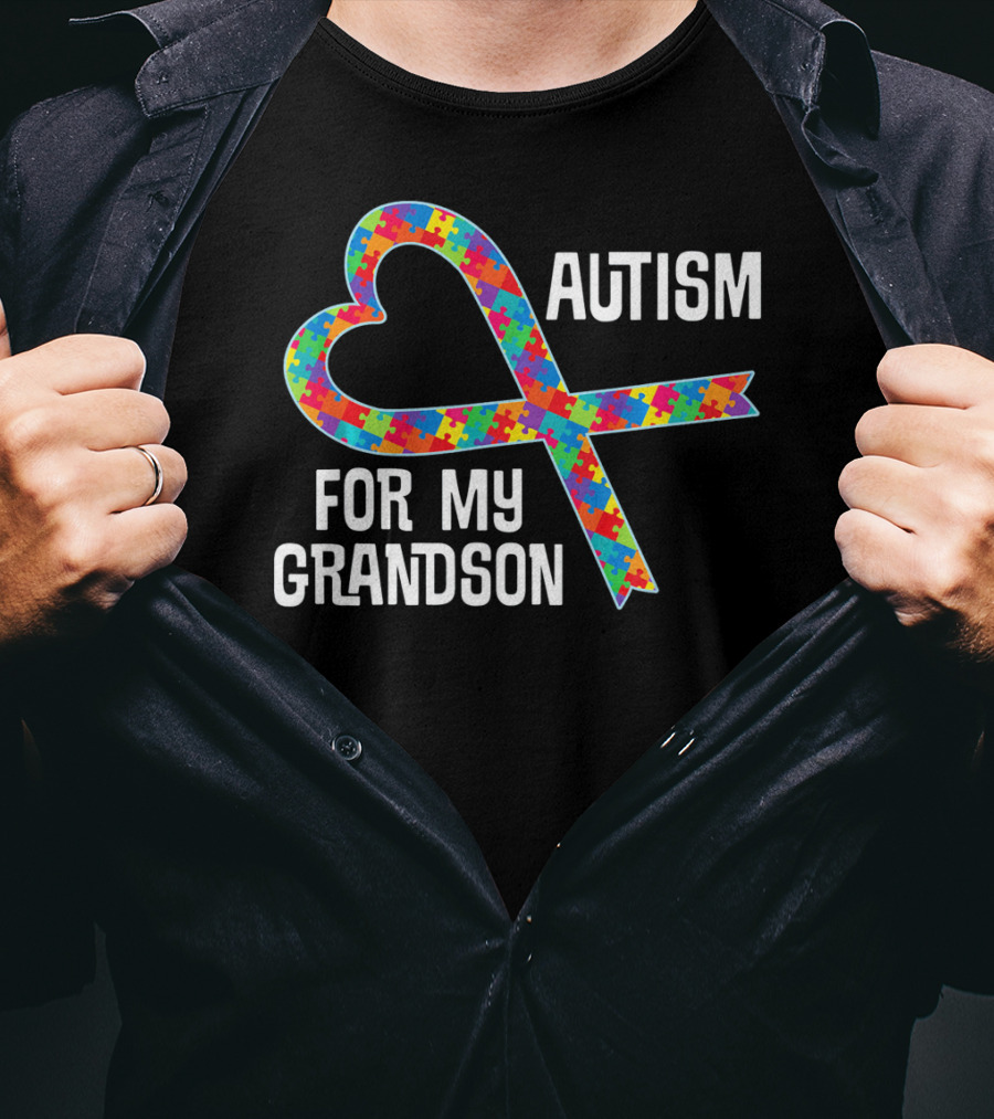 Autism Awareness Heart Puzzle Ribbon For My Grandson T-Shirt