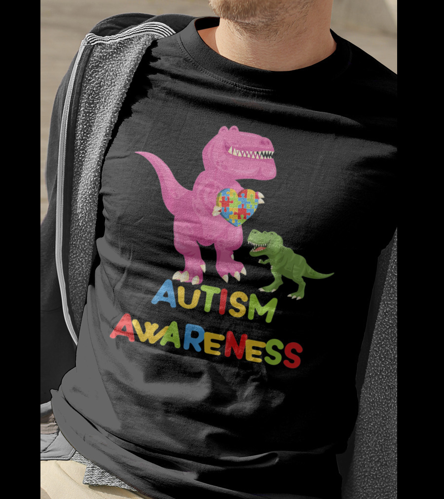 Autism Awareness Two Dinosaur Heart Puzzle T-Shirt