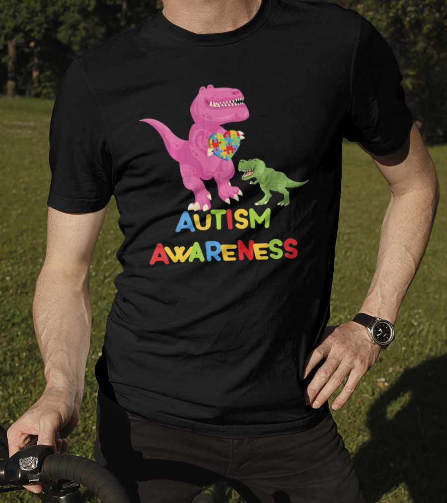 Autism Awareness Two Dinosaur Heart Puzzle T-Shirt
