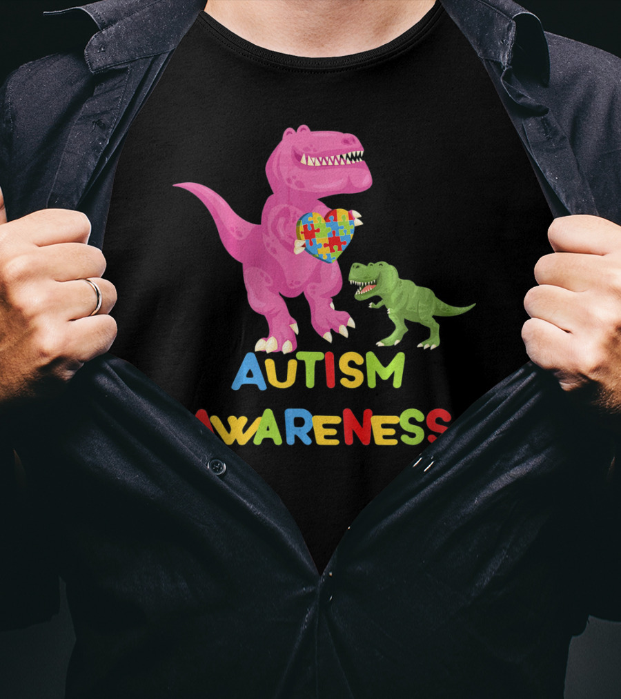 Autism Awareness Two Dinosaur Heart Puzzle T-Shirt