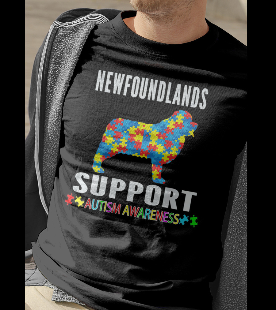 Newfoundlands Support Autism Awareness Puzzle Dog T-Shirt