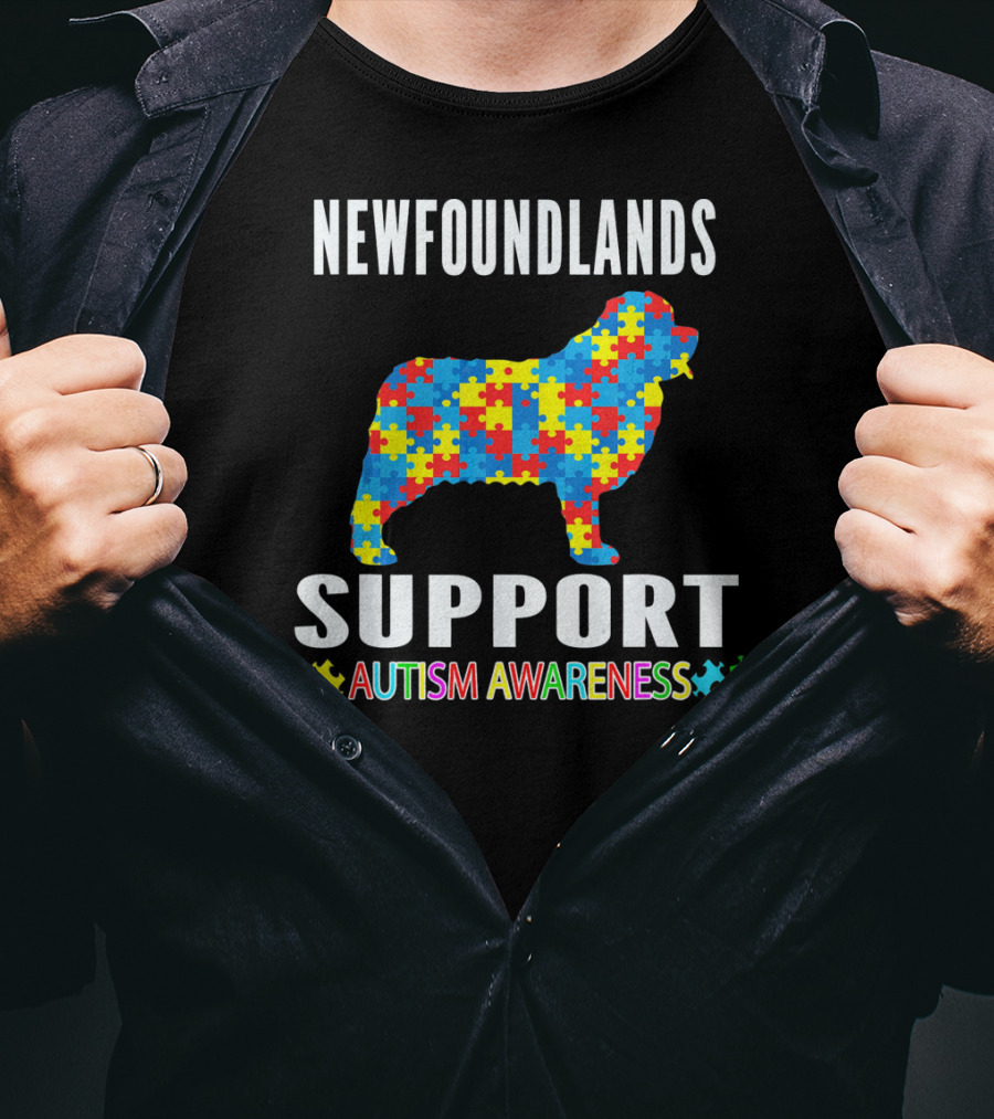 Newfoundlands Support Autism Awareness Puzzle Dog T-Shirt