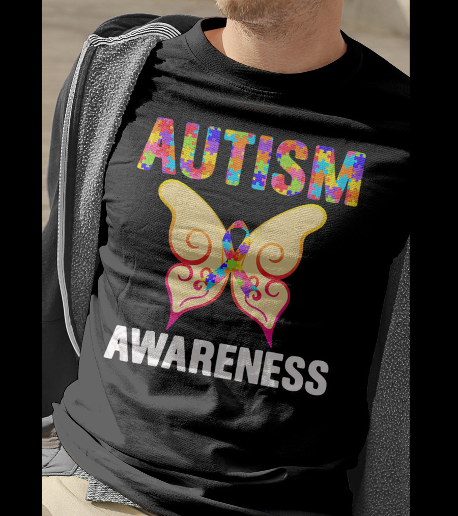 AUTISM AWARENESS Puzzle Piece Butterfly T-Shirt
