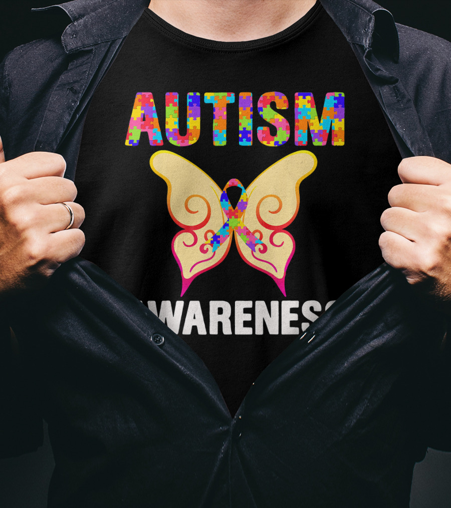 AUTISM AWARENESS Puzzle Piece Butterfly T-Shirt