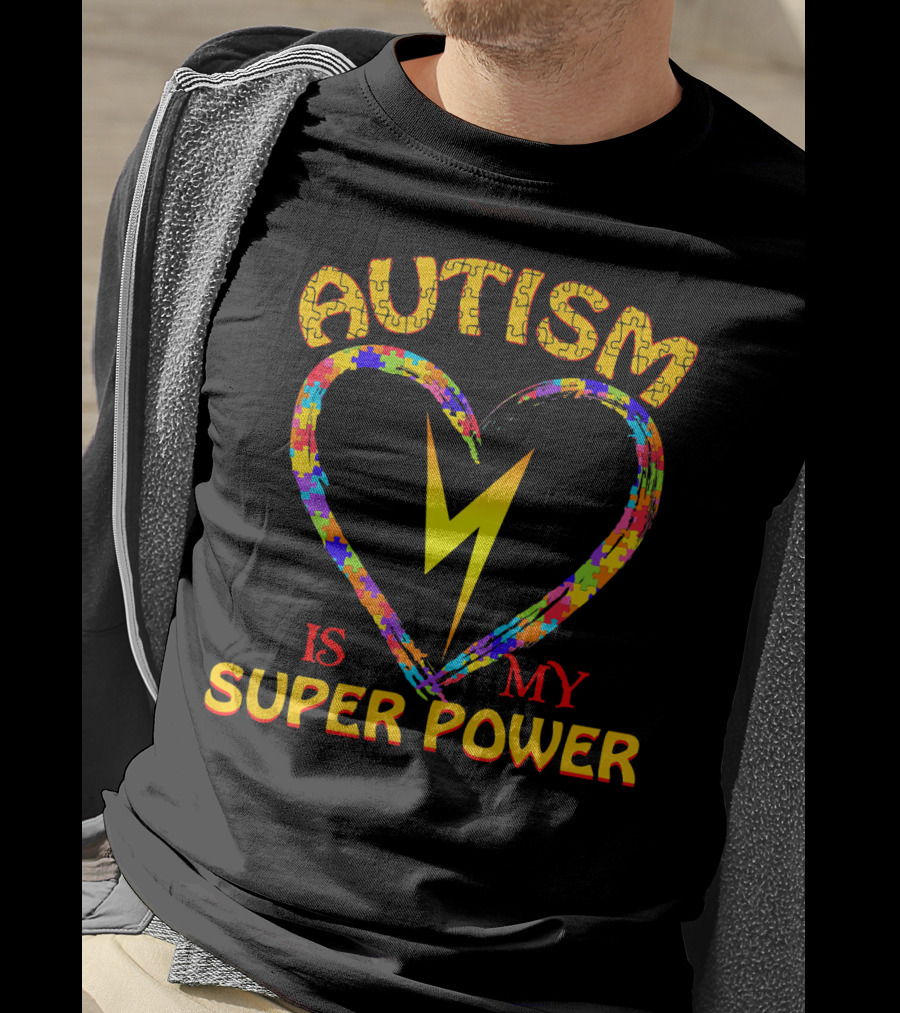 Autism Is My Super Power Heart Puzzle Lightning T-Shirt