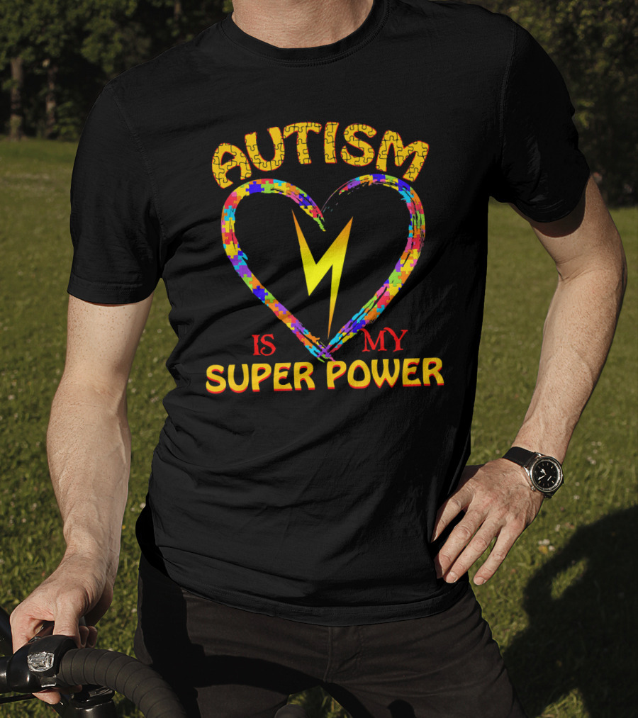 Autism Is My Super Power Heart Puzzle Lightning T-Shirt