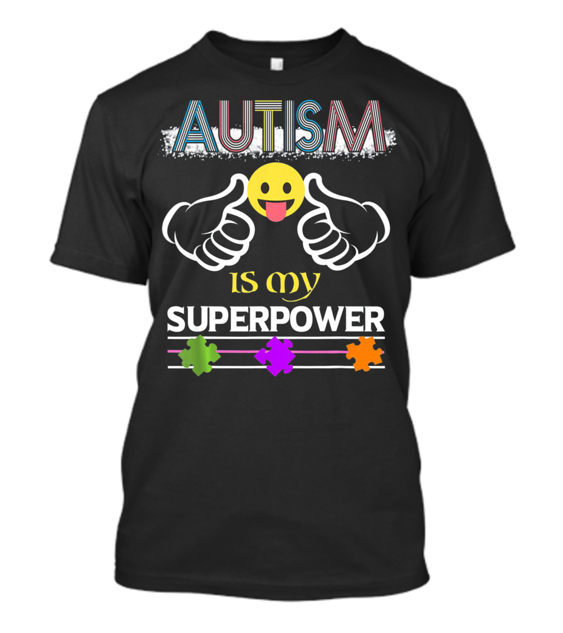 AUTISM Is My Superpower Thumbs Up Emoji Puzzle Pieces T-Shirt