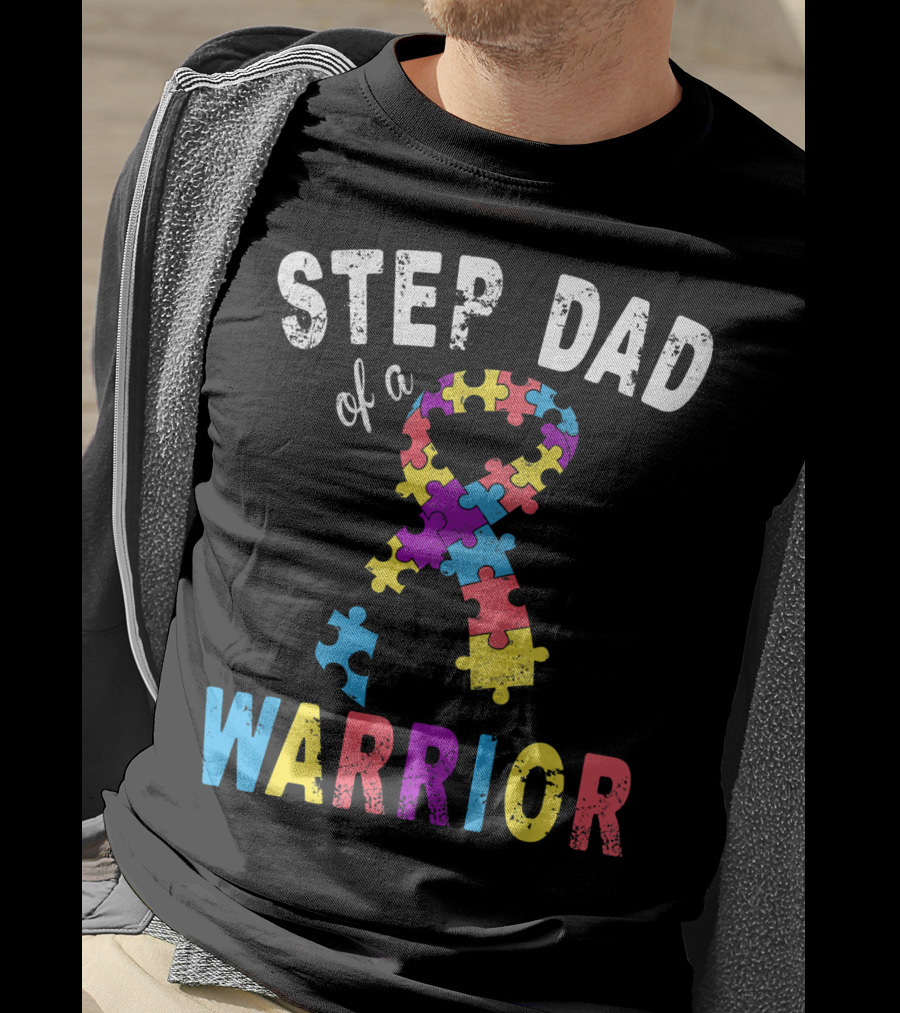 Step Dad Of A Warrior Autism Awareness Puzzle T-Shirt