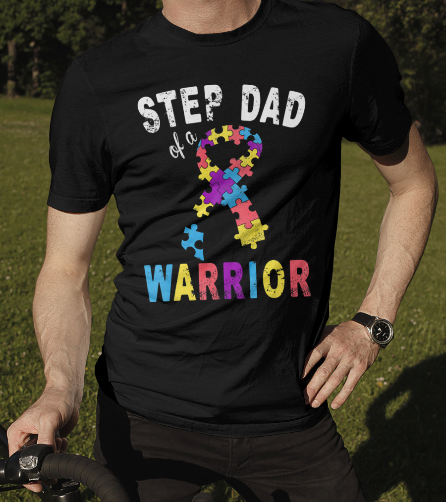 Step Dad Of A Warrior Autism Awareness Puzzle T-Shirt