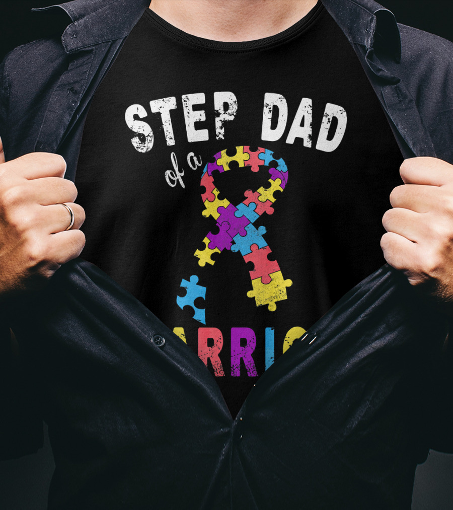 Step Dad Of A Warrior Autism Awareness Puzzle T-Shirt