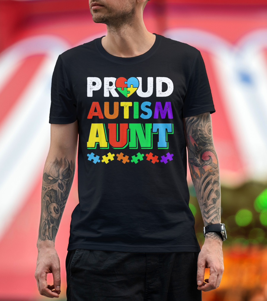 Proud Autism Aunt Autism Awareness Puzzle Pieces T-Shirt