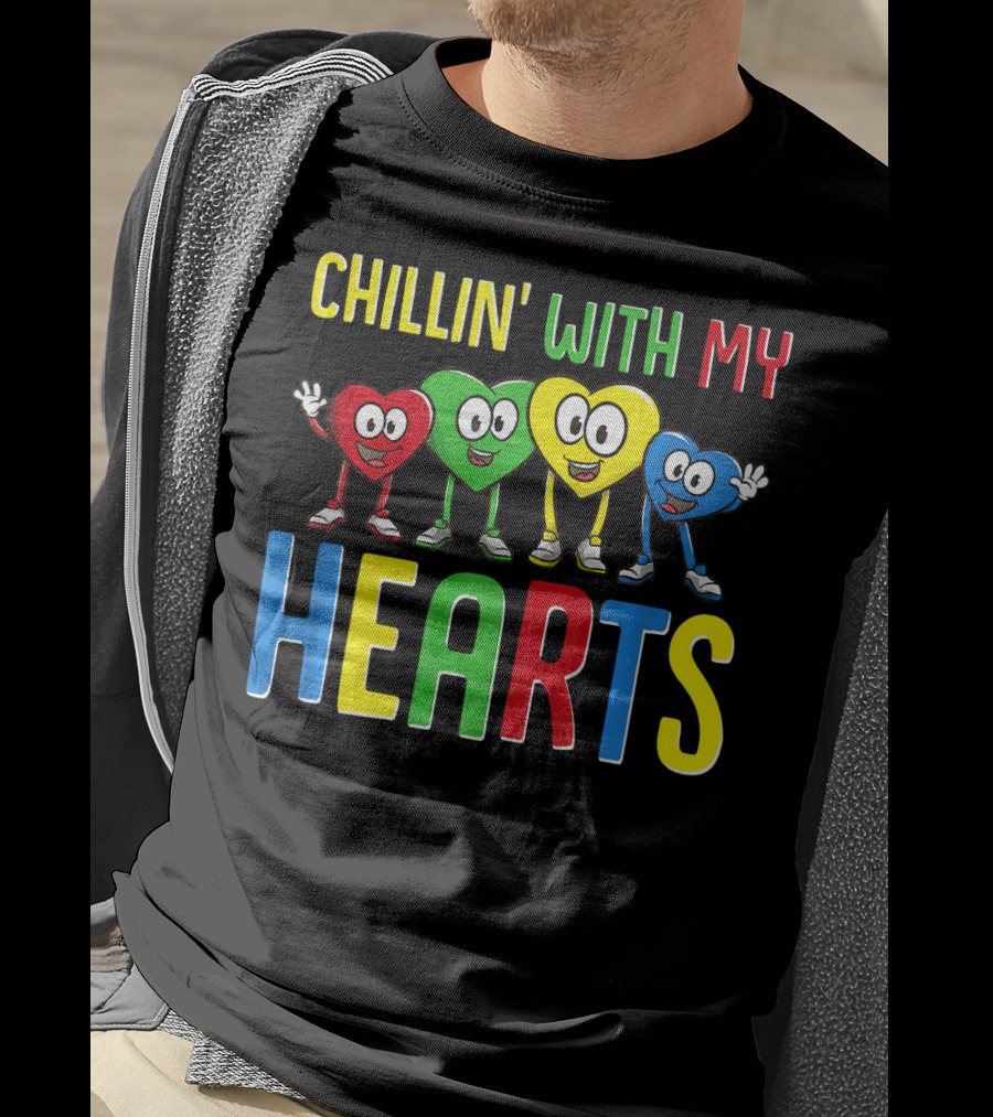 Chillin With My Hearts Colorful Cartoon Characters T-Shirt