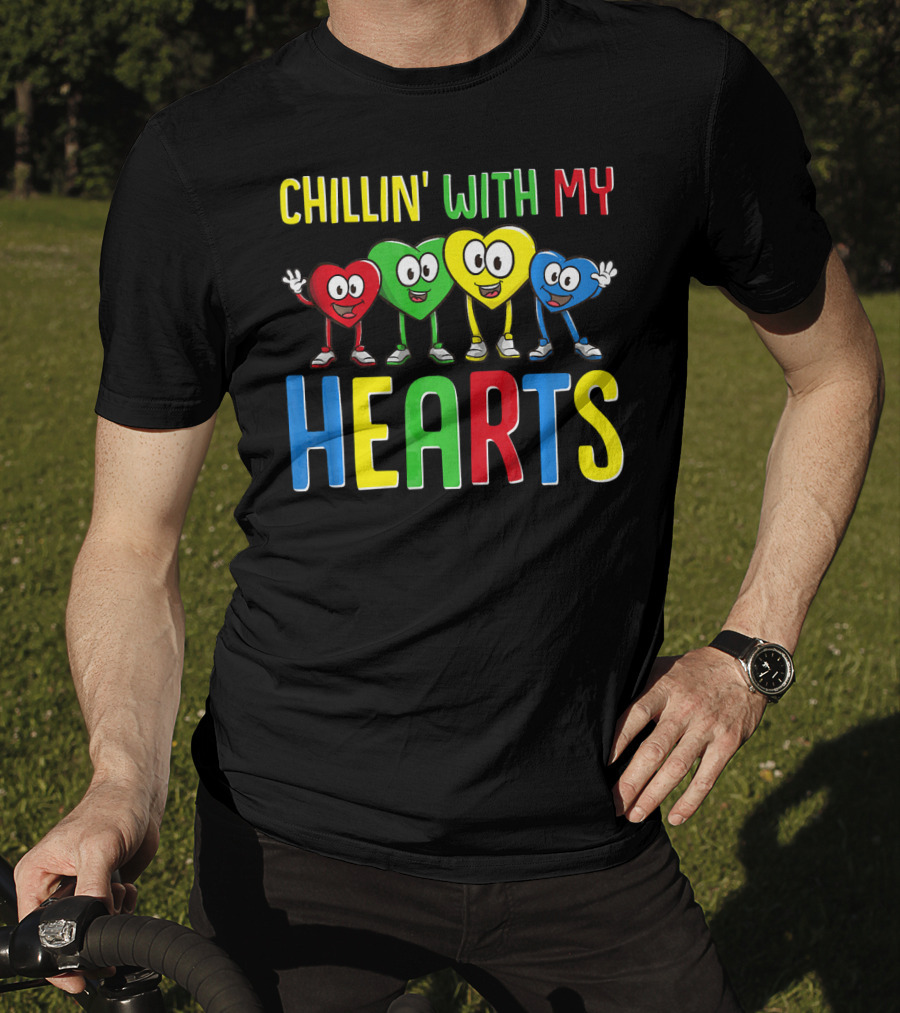 Chillin With My Hearts Colorful Cartoon Characters T-Shirt