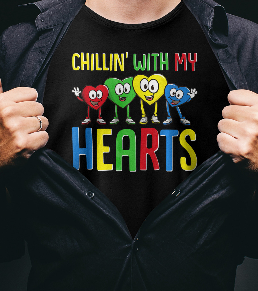 Chillin With My Hearts Colorful Cartoon Characters T-Shirt