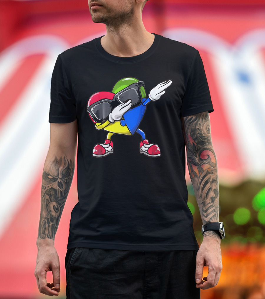 Autism Awareness Dabbing Heart Puzzle Sunglasses Sneakers T-Shirt
