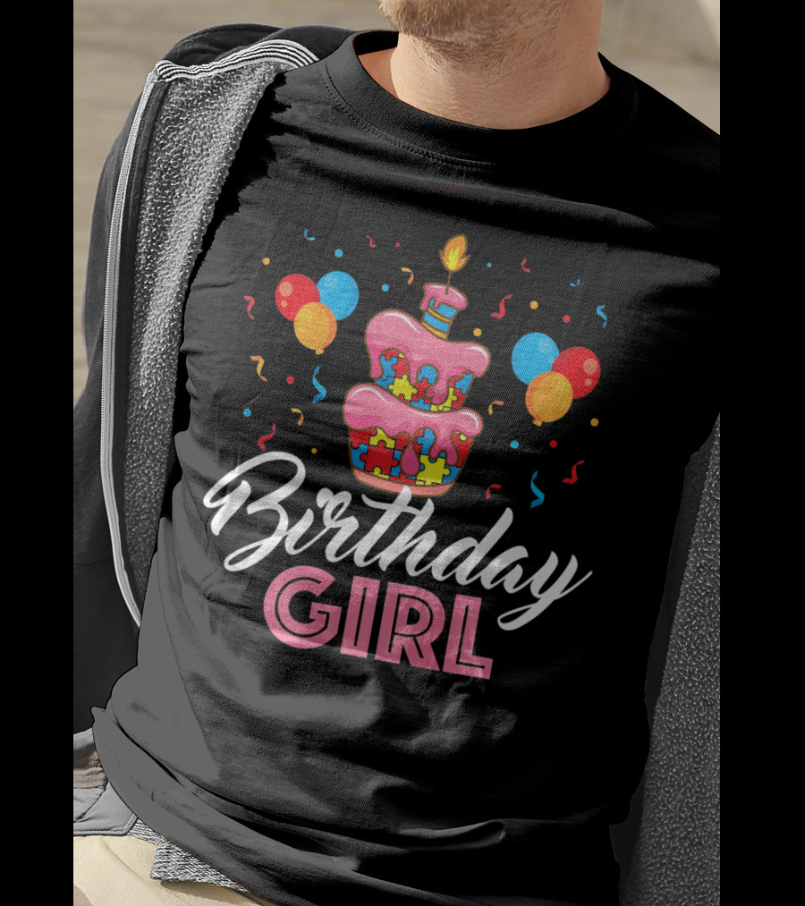 Birthday Girl Autism Puzzle Cake T-Shirt