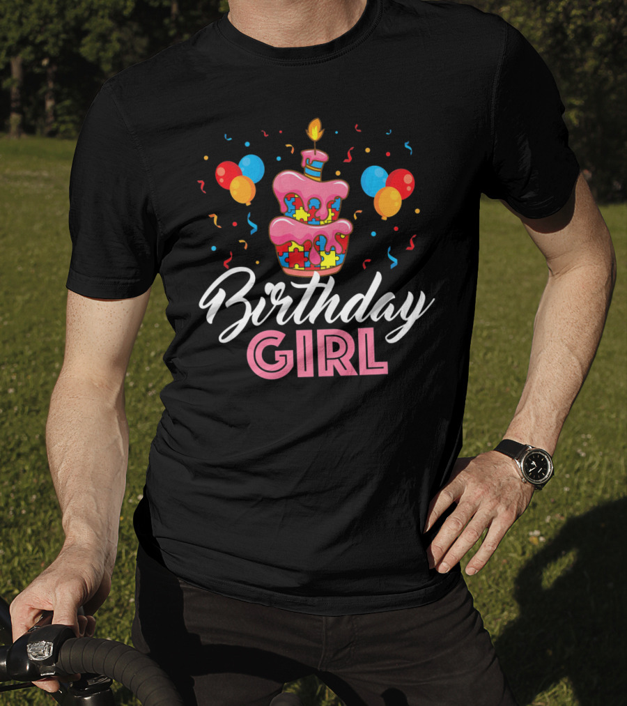 Birthday Girl Autism Puzzle Cake T-Shirt