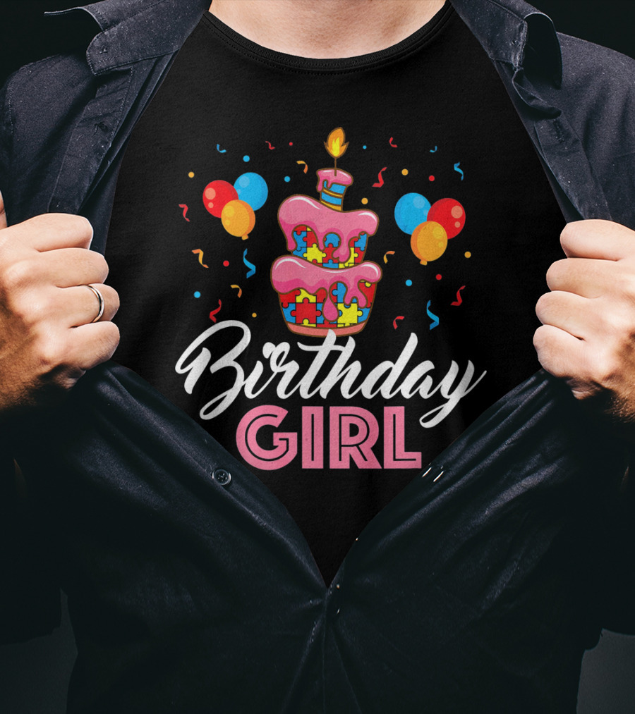Birthday Girl Autism Puzzle Cake T-Shirt