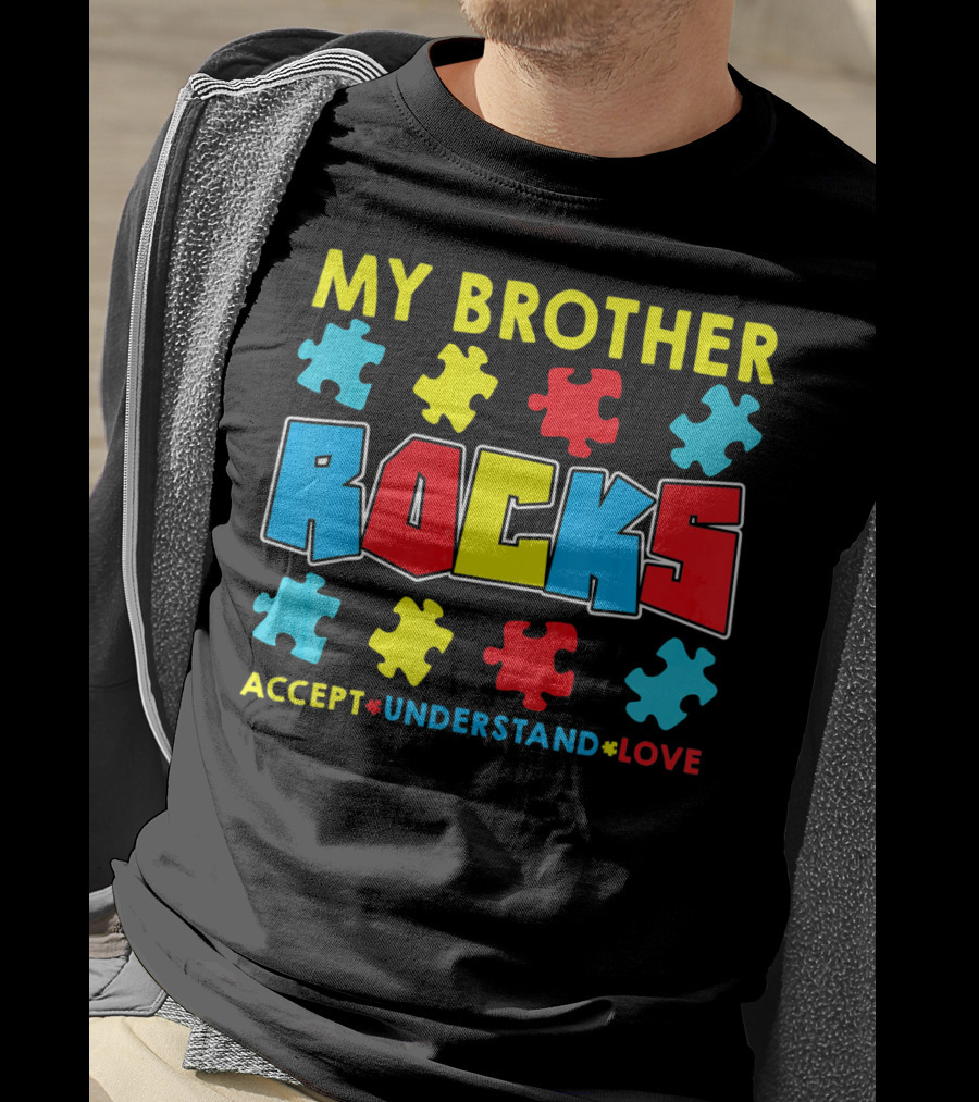 My Brother Rocks Accept Understand Love Autism Awareness T-Shirt