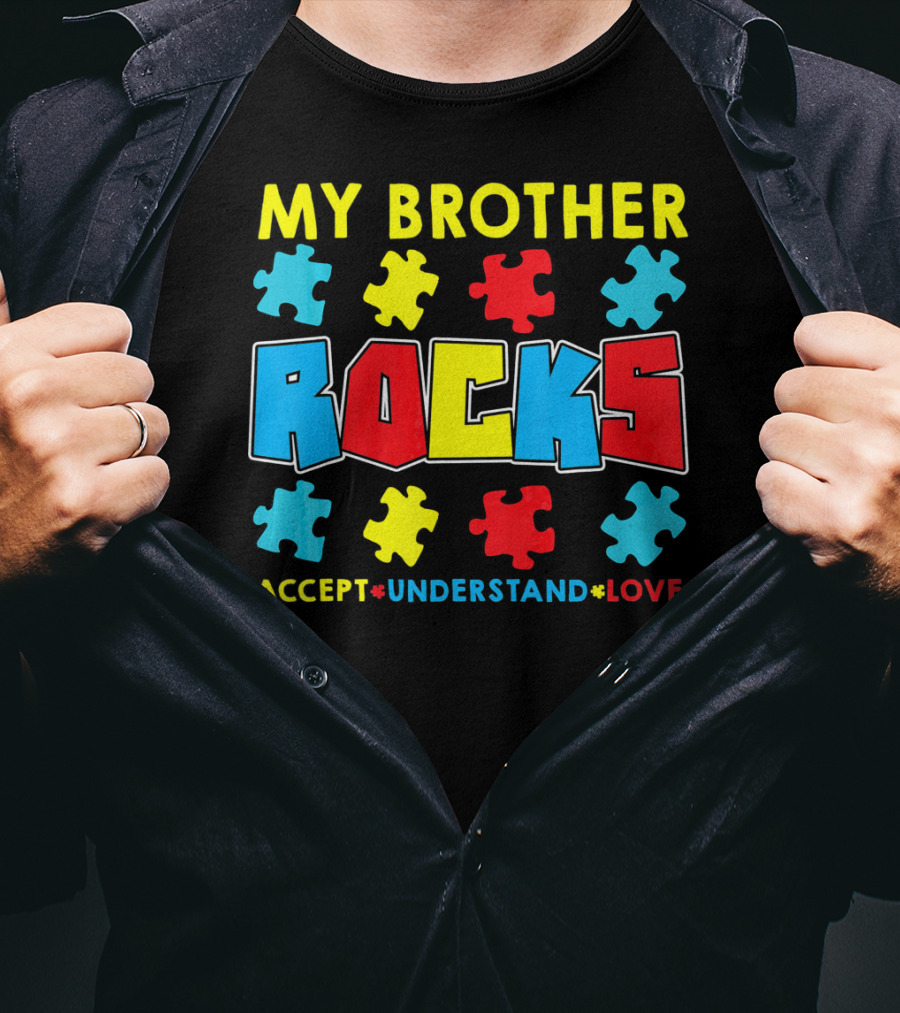 My Brother Rocks Accept Understand Love Autism Awareness T-Shirt