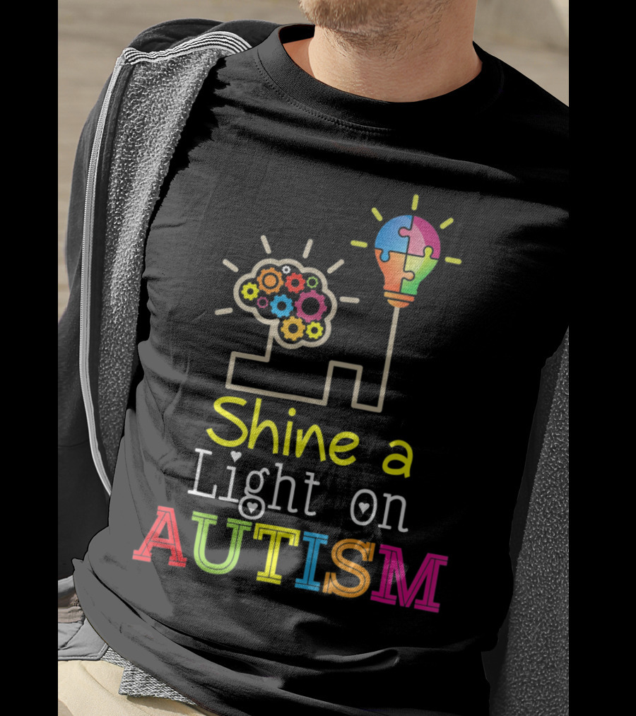 Shine A Light On Autism Puzzle Bulb Awareness T-Shirt