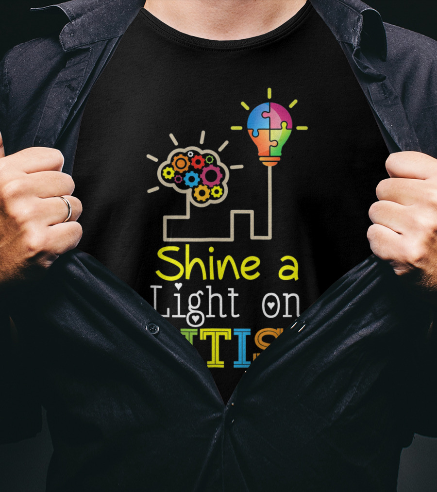 Shine A Light On Autism Puzzle Bulb Awareness T-Shirt