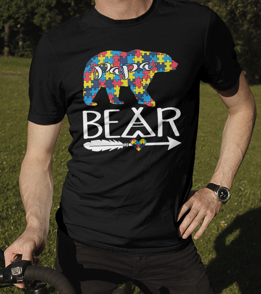 Papa Bear Puzzle Heart Autism Awareness T-Shirt