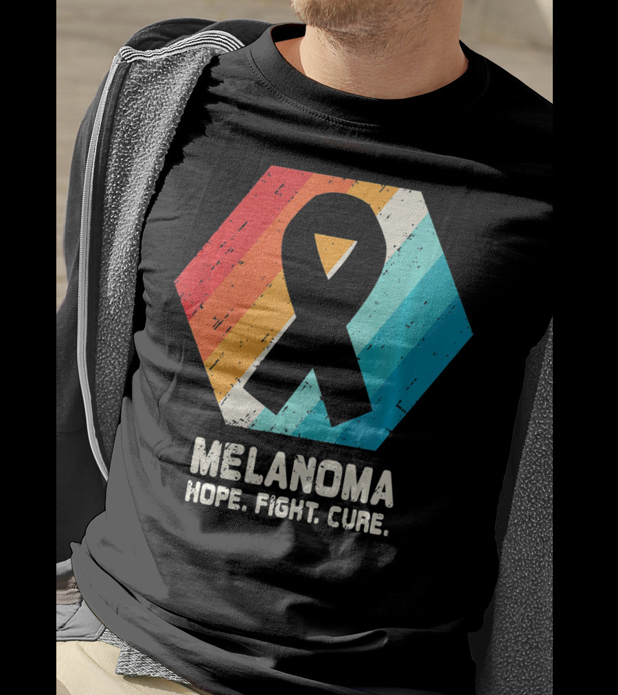 Melanoma Hope Fight Cure Awareness Ribbon Retro Stripe T-Shirt