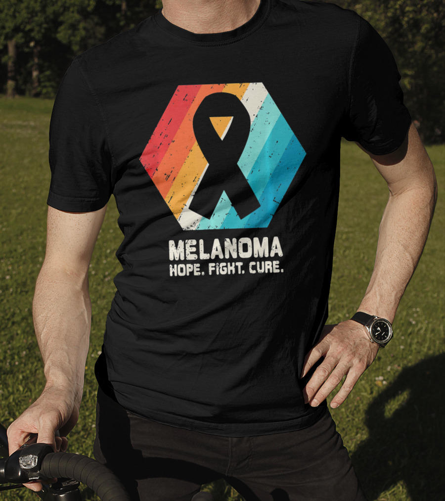 Melanoma Hope Fight Cure Awareness Ribbon Retro Stripe T-Shirt