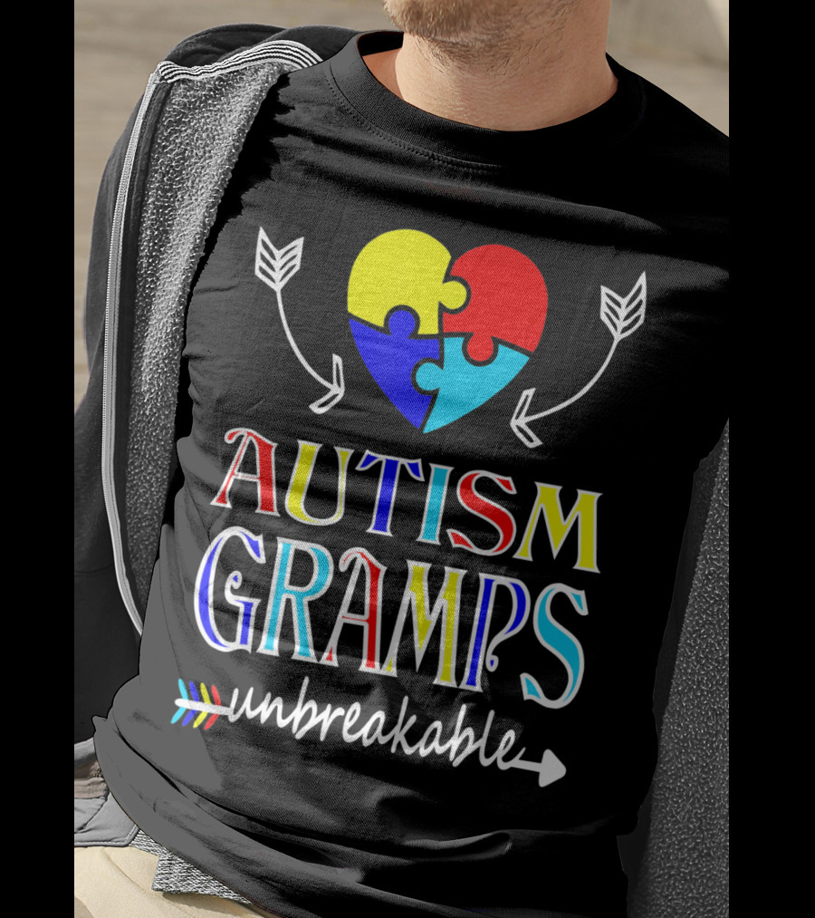 Autism Gramps Unbreakable Heart Puzzle Arrows Awareness T-Shirt