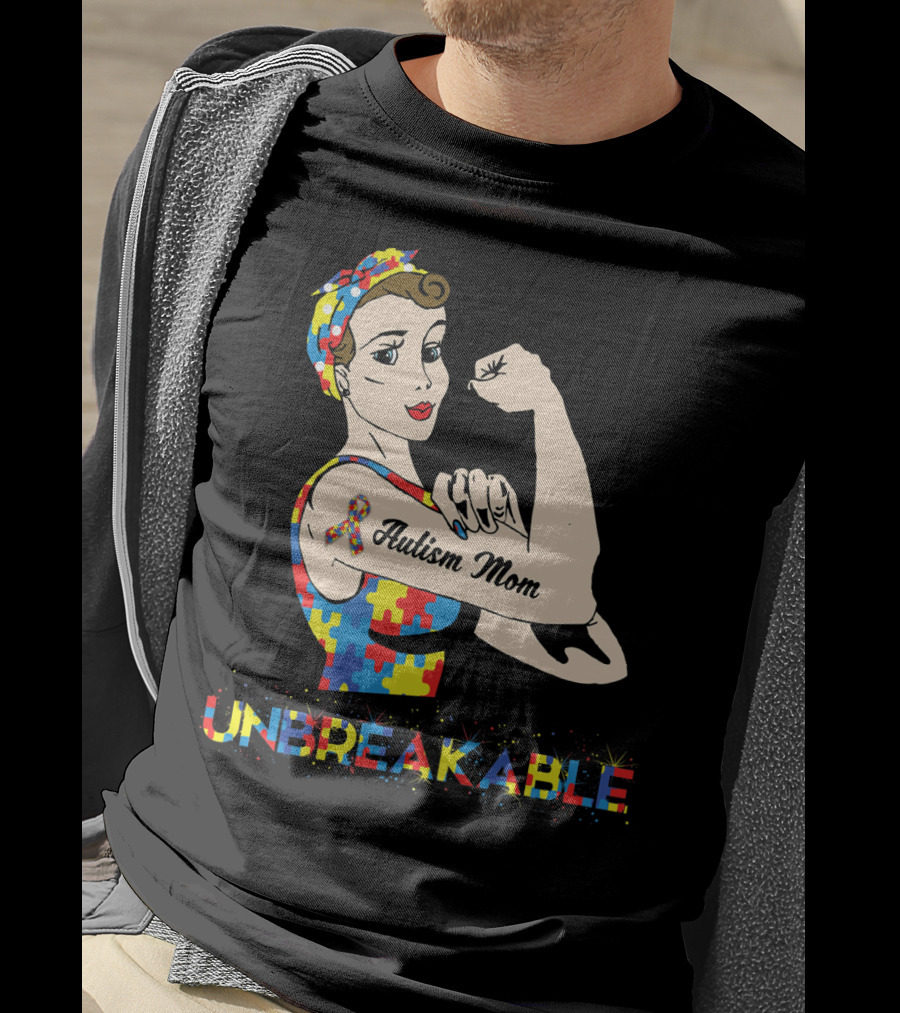Unbreakable Autism Mom Puzzle Piece Awareness T-Shirt