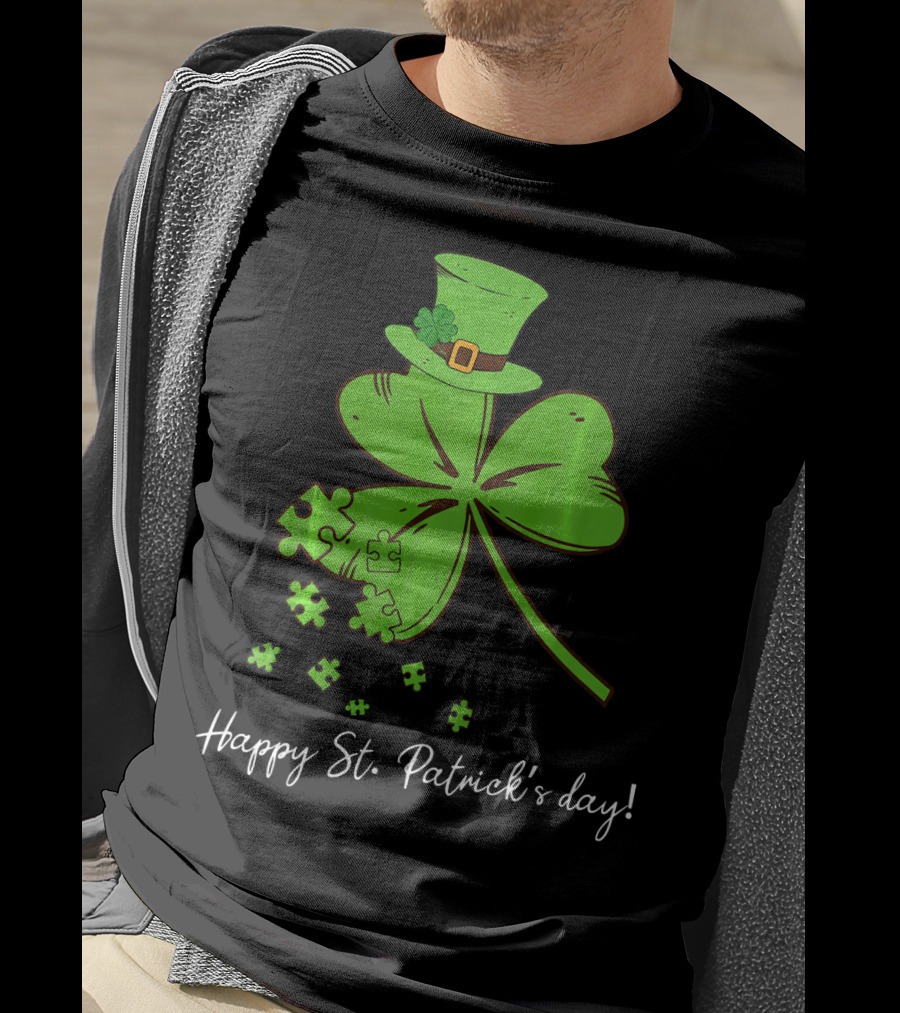 Happy St. Patrick's Day Puzzle Shamrock With Leprechaun Hat T-Shirt
