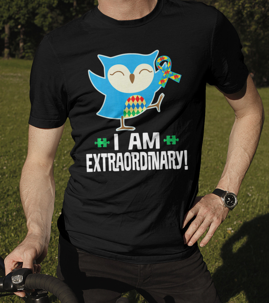 I Am Extraordinary Autism Awareness Autistic Spectrum Disor Puzzle Ribbon Owl T-Shirt