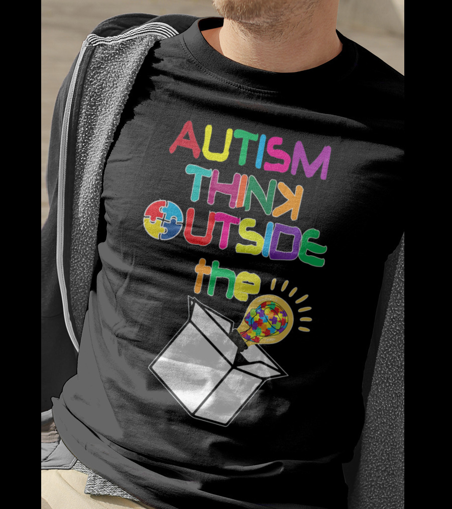 Autism Think Outside The Box Puzzle Piece Lightbulb Awareness T-Shirt