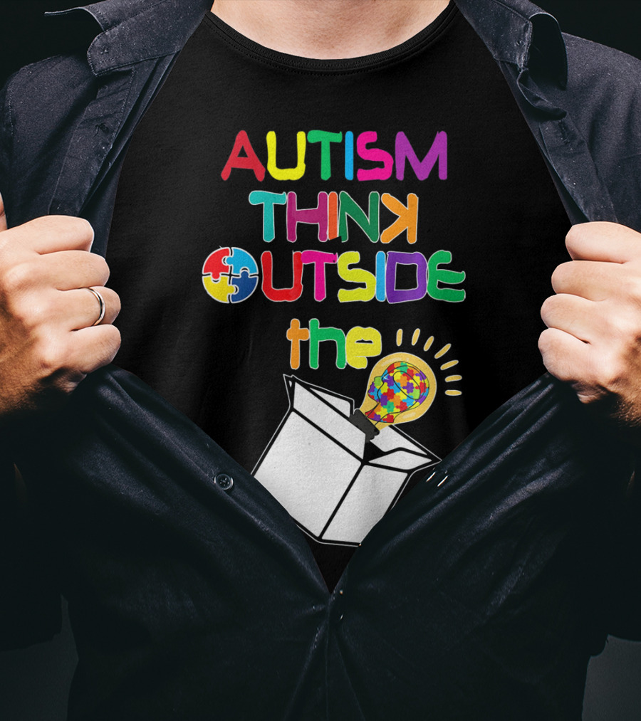 Autism Think Outside The Box Puzzle Piece Lightbulb Awareness T-Shirt