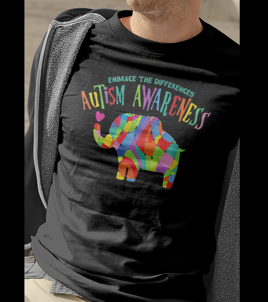 Autism Awareness Embrace The Differences Colorful Elephant T-Shirt