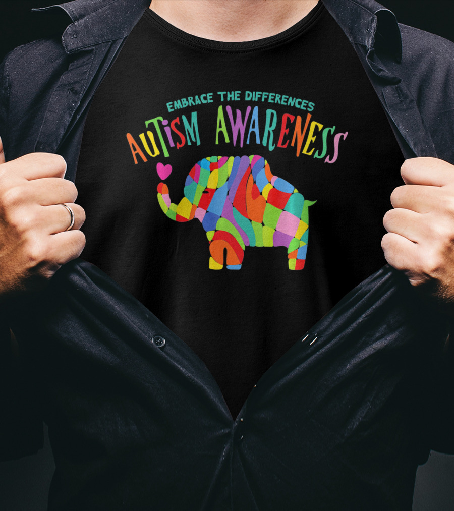 Autism Awareness Embrace The Differences Colorful Elephant T-Shirt