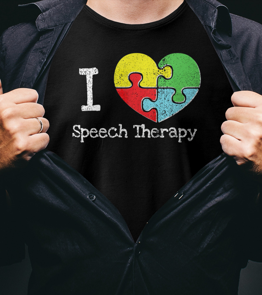 I Heart Speech Therapy Puzzle Autism Awareness T-Shirt