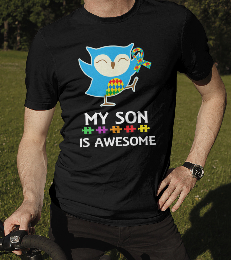 My Son Is Awesome Autism Awareness Owl With Puzzle T-Shirt