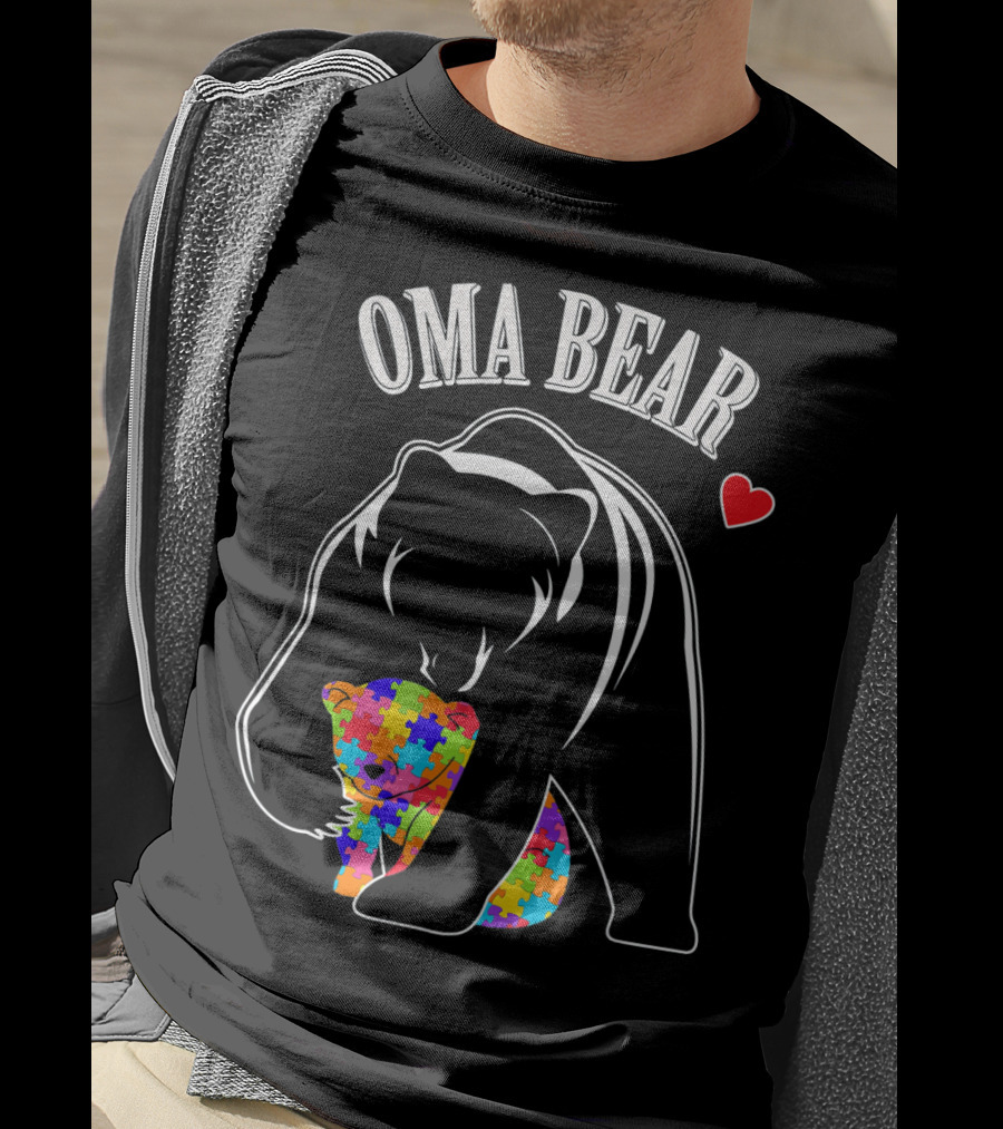 Oma Bear Autism Awareness Love Puzzle Heart T-Shirt