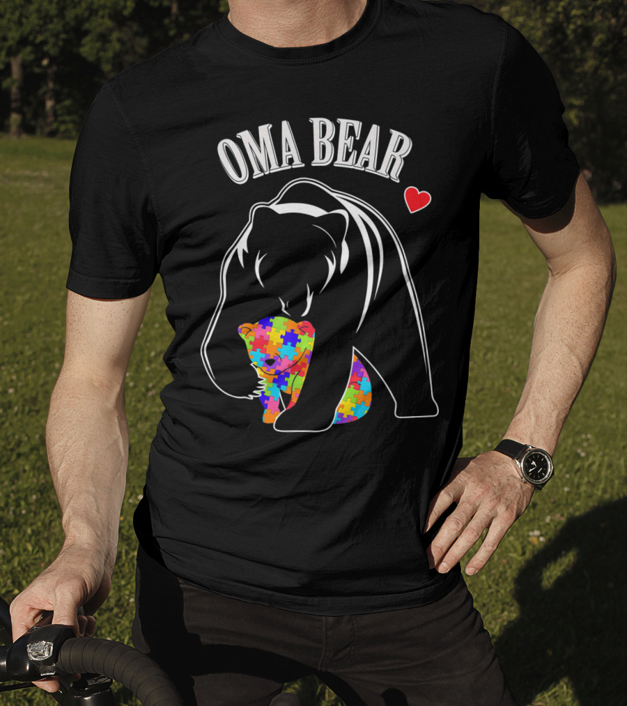 Oma Bear Autism Awareness Love Puzzle Heart T-Shirt