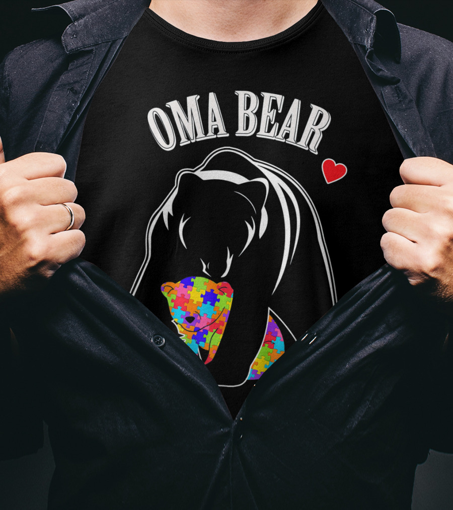 Oma Bear Autism Awareness Love Puzzle Heart T-Shirt