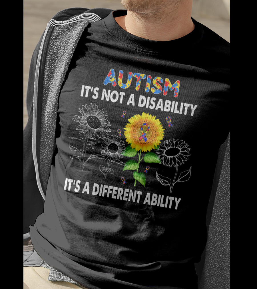 Autism Awareness It's Not A Disability It's A Different Ability Sunflower Puzzle T-Shirt