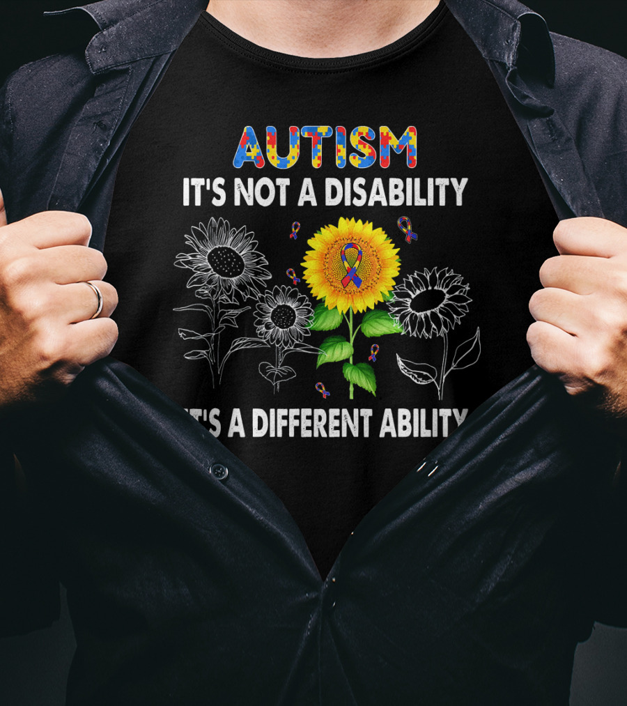 Autism Awareness It's Not A Disability It's A Different Ability Sunflower Puzzle T-Shirt