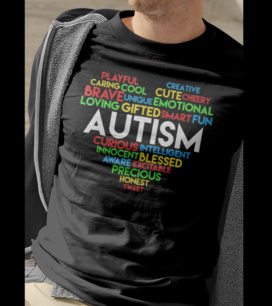 Autism Awareness Word Cloud Heart With Positive Qualities T-Shirt