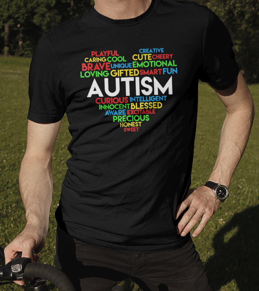 Autism Awareness Word Cloud Heart With Positive Qualities T-Shirt