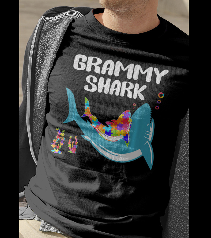 GRAMMY SHARK Autism Awareness Puzzle Shark T-Shirt